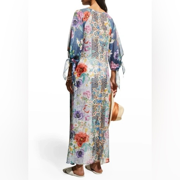 🆕 Johnny Was California Sunrise Surf Silk Blend Swim Resort Cover-Up Long Dress - Picture 6 of 10